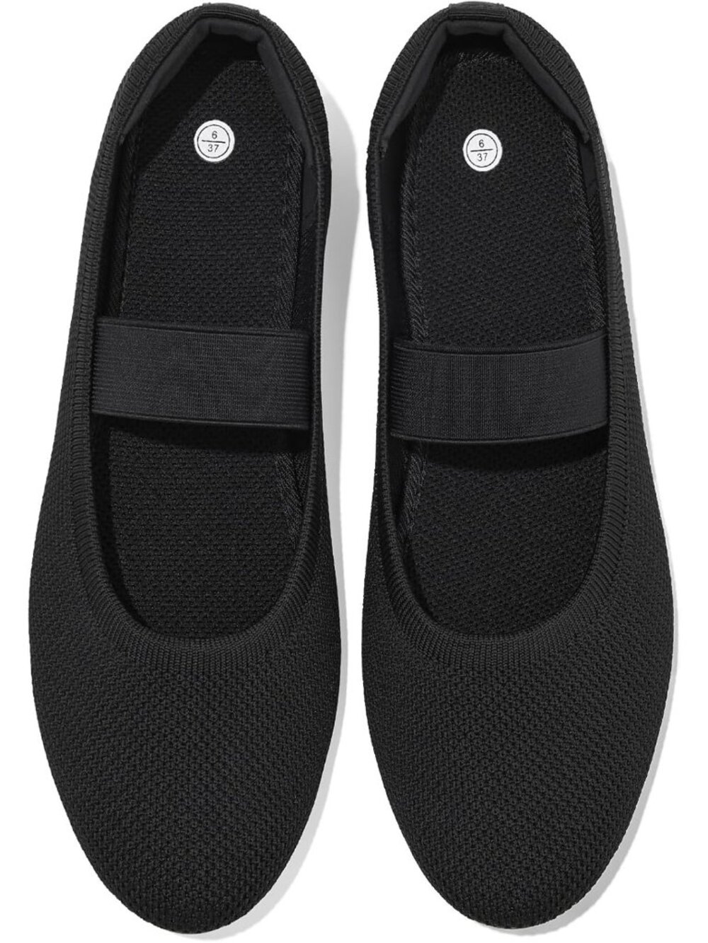 Women's Black Ballet Mary Jane Flats Black Knit Flats Comfortable Dress Shoes